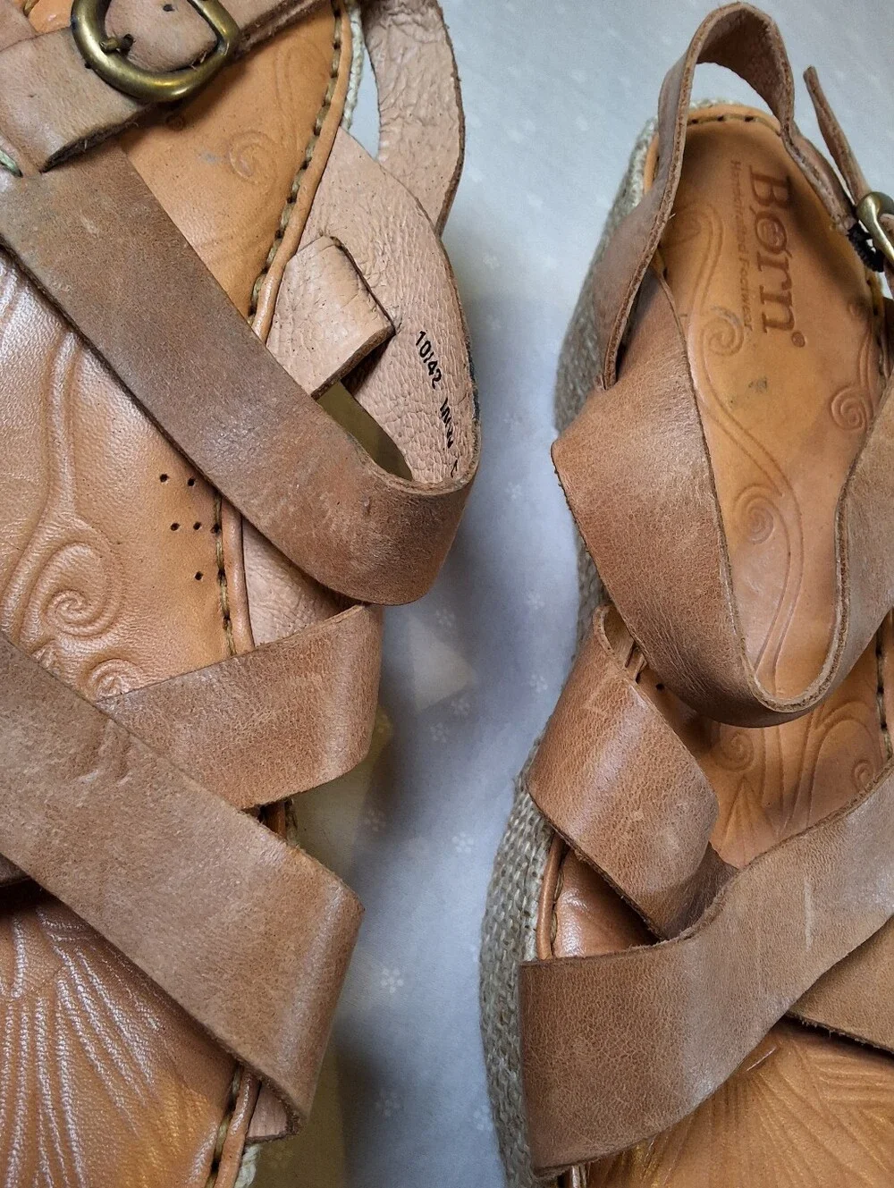 Born Women's Brown Leather Espadrille Wedge Sandals